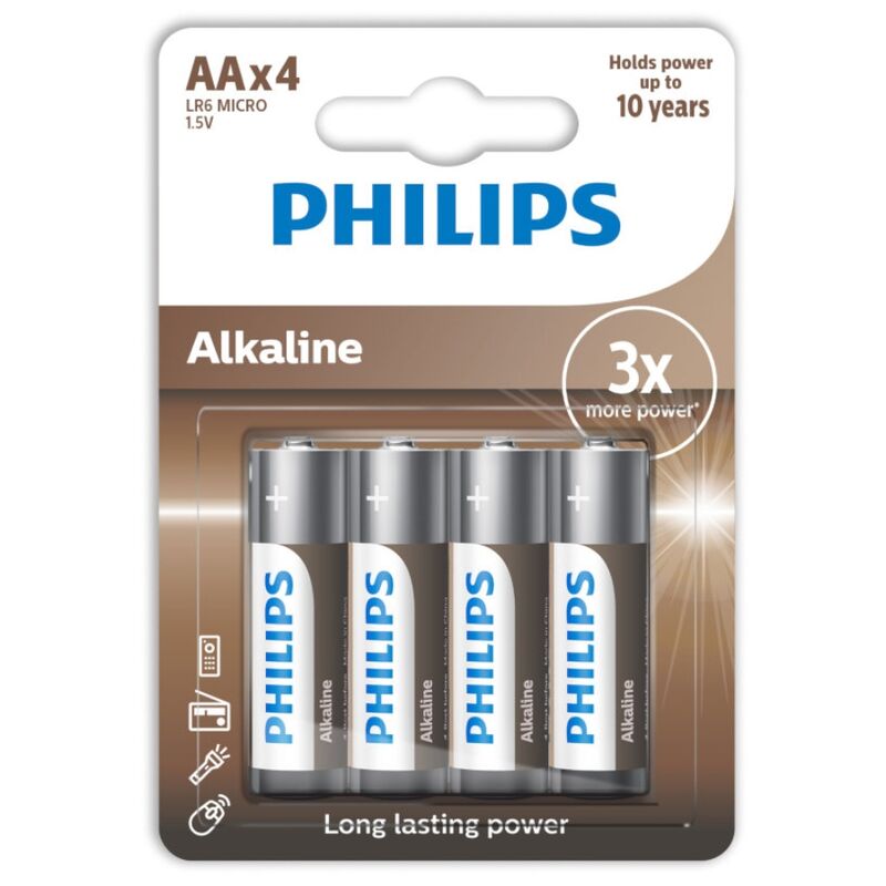 PHILIPS - PAQUETE DE 4 PILAS ALCALINAS AA LR6