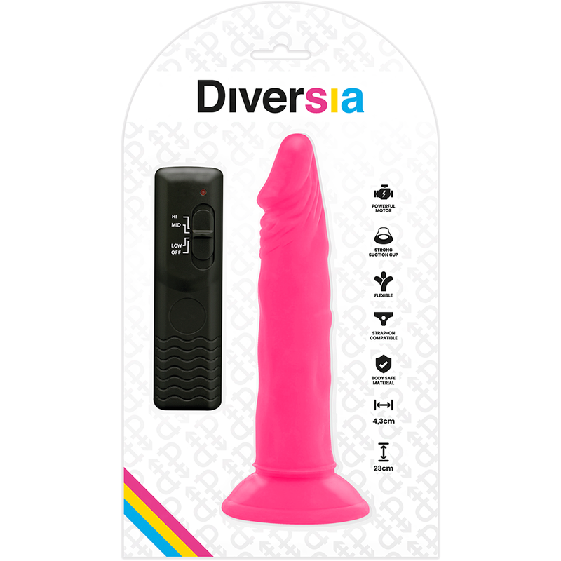 DIVERSIA - DILDO FLEXIBLE CON VIBRADOR ROSA 23 CM -O- 4.3 CM