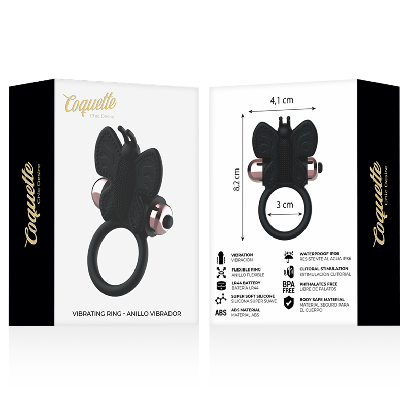 COQUETTE CHIC DESIRE - ANILLO MARIPOSA CON VIBRADOR NEGRO/ORO