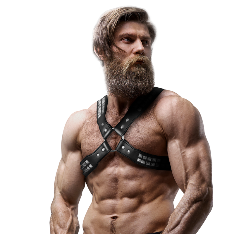 FETISH SUBMISSIVE ATTITUDE - CROSS-CHEST ECO-LEATHER HARNESS WITH RIVETS FOR MEN