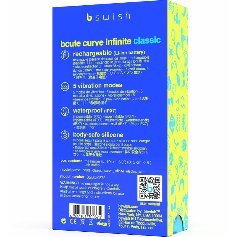 B SWISH - BCUTE CURVE INFINITE CLASSIC RECHARGEABLE BLUE SILICONE VIBRATOR