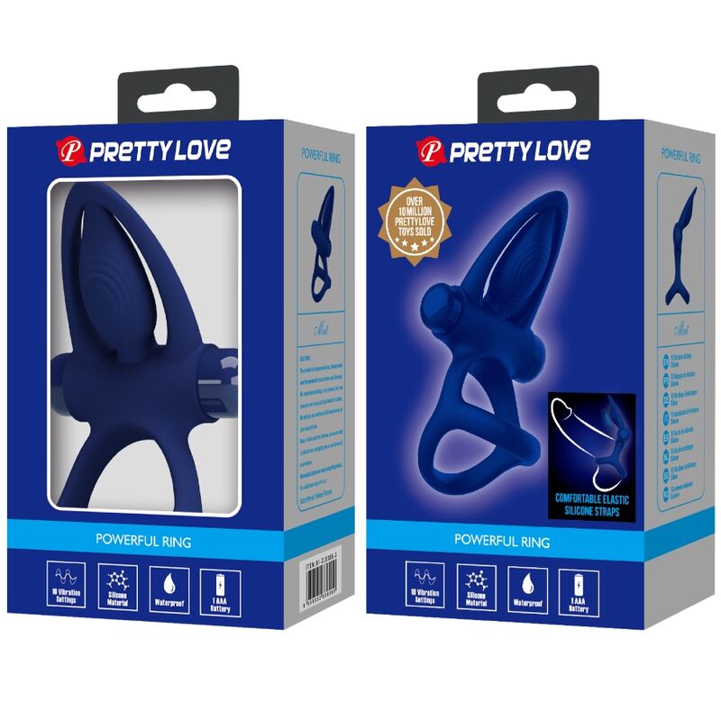 PRETTY LOVE - ANILLO DOBLE MAT CON VIBRACIÓN Y ESTIMULADOR AZUL