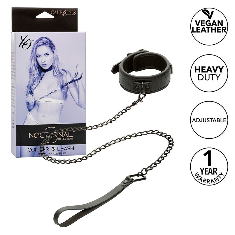 CALEXOTICS - COLLAR Y CORREA DE CUERO AJUSTABLE NOCTURNO NEGRO