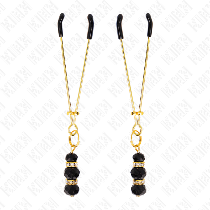 KINK - GOLDEN THIN TWEEZERS WITH 3 BLACK GLASS BEADS 7 CM