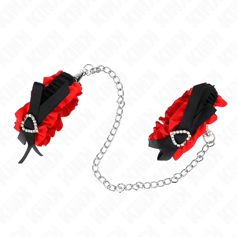 KINK - PUÑOS ELÁSTICOS DE ENCAJE AJUSTABLES CON DETALLES DE CORAZÓN ROJO 22-35 CM