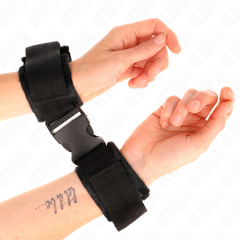 KINK - RESTRICCIONES DE MUÑECA DE NYLON CON GANCHO Y BUCLE ROJO-NEGRO MODELO 1 AJUSTABLE 25-35 CM X 6 CM