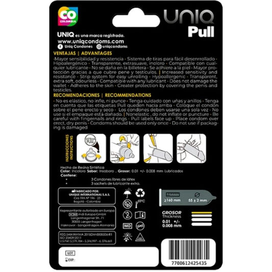 UNIQ - PULL SEM LÁTEX PRESERVATIVOS COM TIRAS 3 UNIDADES