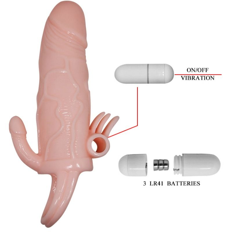 BAILE - BRAVE MAN FUNDA PARA PENE CON ESTIMULACIÓN ANAL Y CLÍTORIS CARNE 16,5 CM