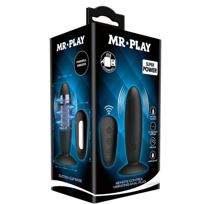MR PLAY - PLUG ANAL NEGRO CON CONTROL REMOTO Y VIBRACIÓN