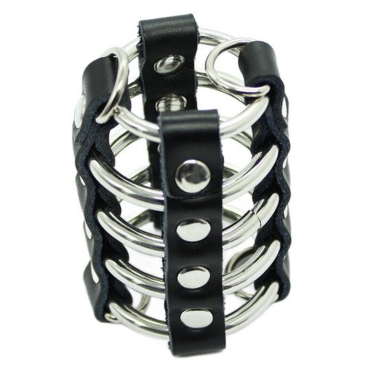 OHMAMA FETISH - JAULA PARA PENE CON ANILLOS DE METAL Y ASAS DE CUERO