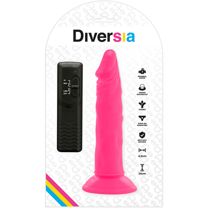 DIVERSIA - DILDO FLEXIBLE CON VIBRADOR ROSA 23 CM -O- 4.3 CM