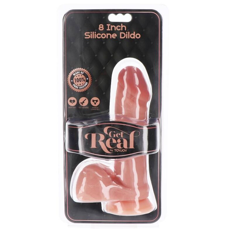 GET REAL - SILICONE DILDO 20.5 CM W LEATHER BALLS
