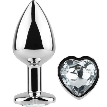 SECRETPLAY - PLUG ANAL DE METAL CON CORAZÓN DE CRISTAL TRANSPARENTE, TAMAÑO PEQUEÑO, 7 CM