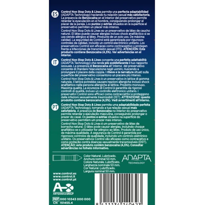CONTROL - CONDONES NONSTOP DOTS AND LINES 12 UNIDADES