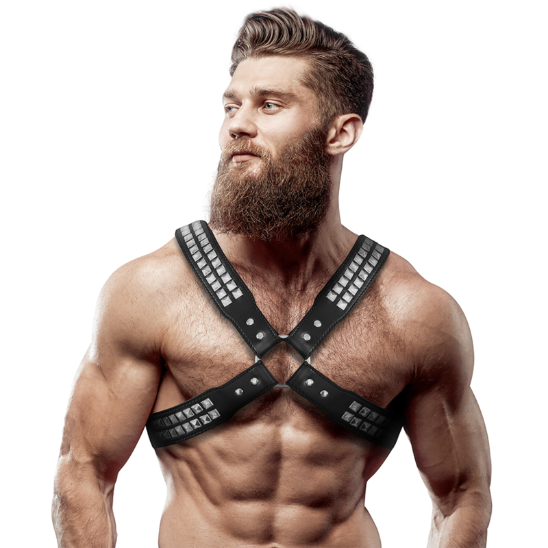 FETISH SUBMISSIVE ATTITUDE - CROSS-CHEST ECO-LEATHER HARNESS WITH RIVETS FOR MEN
