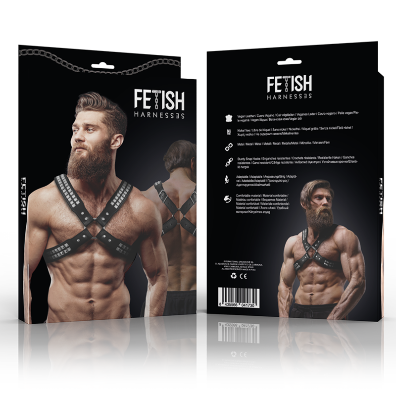FETISH SUBMISSIVE ATTITUDE - CROSS-CHEST ECO-LEATHER HARNESS WITH RIVETS FOR MEN