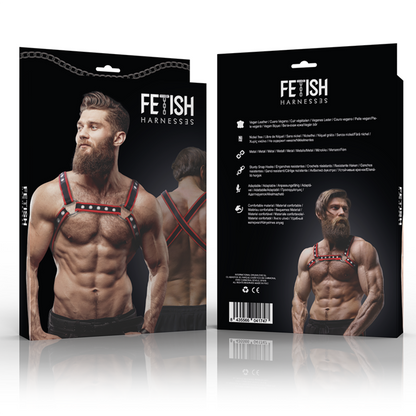 ACTITUD SUMISA FETICHE - ARNÉS BULLDOG DE CUERO ECOLÓGICO PARA HOMBRE NEGRO/ROJO