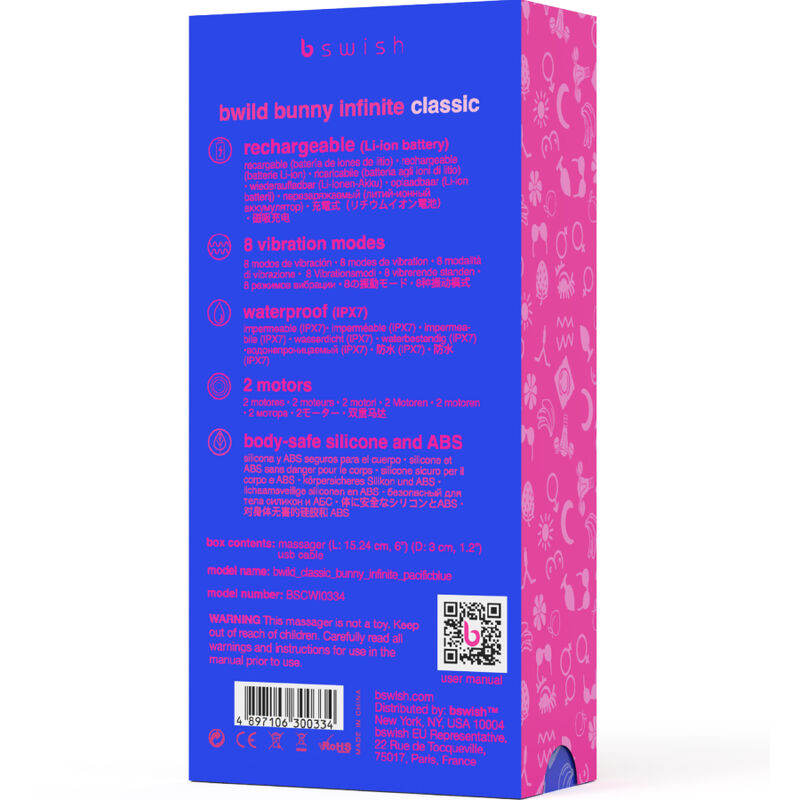 B SWISH - BWILD BUNNY INFINITE CLASSIC RECHARGEABLE BLUE SILICONE VIBRATOR