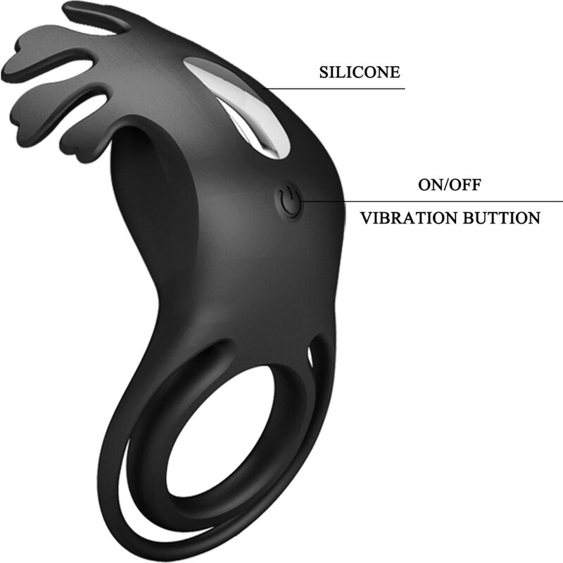 PRETTY LOVE - ANILLO VIBRADOR RUBÉN 7 VIBRACIONES DE SILICONA NEGRA