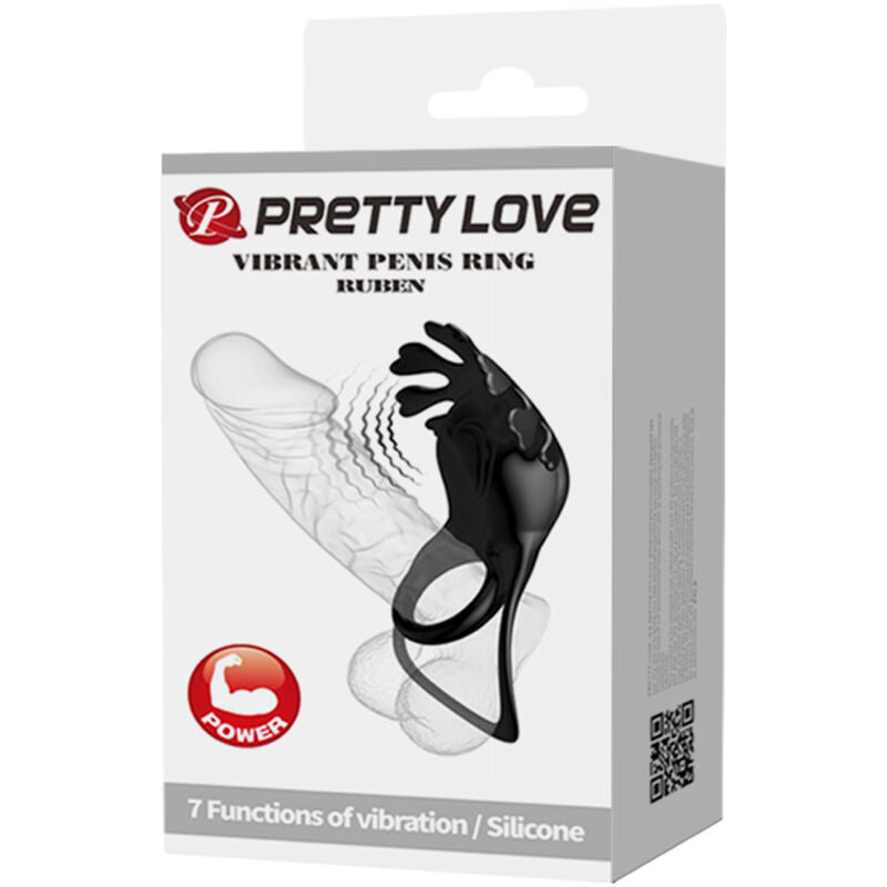 PRETTY LOVE - ANILLO VIBRADOR RUBÉN 7 VIBRACIONES DE SILICONA NEGRA
