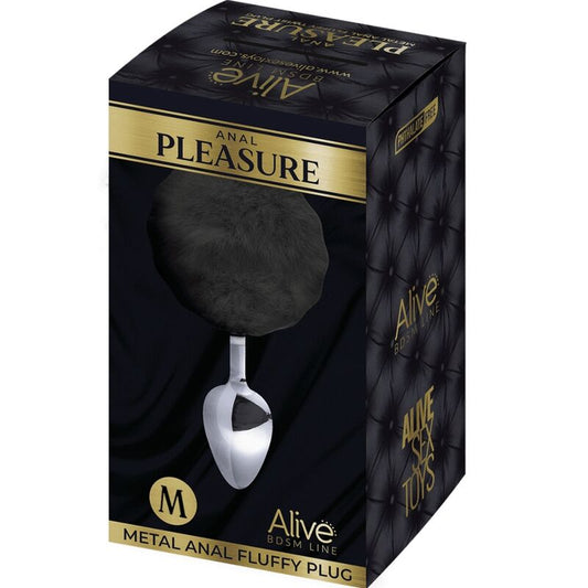 ALIVE - PLUG DE PLACER ANAL DE METAL LISO Y ESPONJOSO NEGRO TALLA M