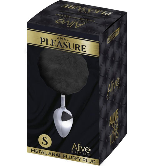 ALIVE - PLUG DE PLACER ANAL DE METAL LISO ESPONJOSO NEGRO TALLA S