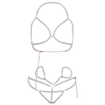 LEG AVENUE - CONJUNTO DE SUJETADOR DE PERLAS Y TANGA CON PULSERA