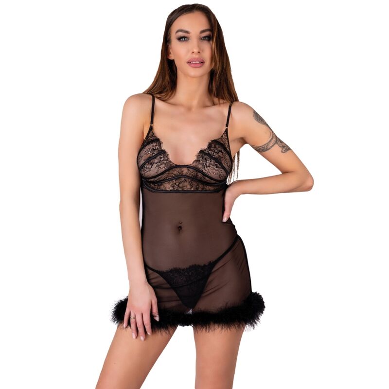 LIVCO CORSETTI FASHION - CONJUNTO ZERUNAM BABYDOLL + TANGA NEGRO