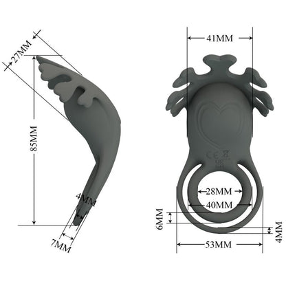 PRETTY LOVE - RUBEN DOUBLE VIBRATING RING WITH GRAY STIMULATOR
