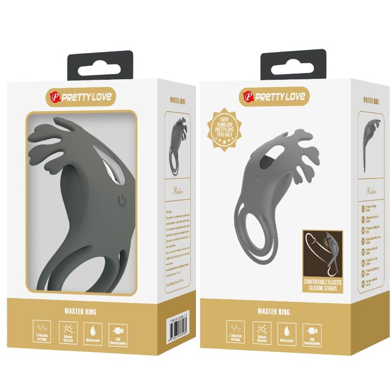 PRETTY LOVE - RUBEN DOUBLE VIBRATING RING WITH GRAY STIMULATOR