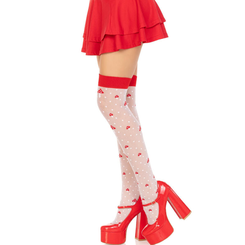 LEG AVENUE - CALCETINES HASTA EL MUSLO CON HONGO ROJO/BLANCO