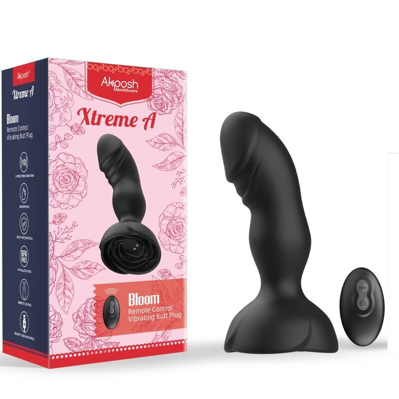 ARMONY - EXTREME A BLOOM ROSE VIBRADOR Y TAPÓN ANAL NEGRO CONTROL REMOTO