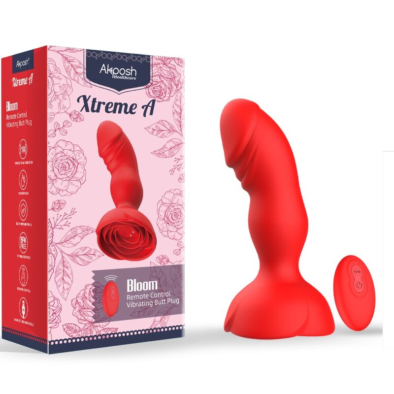ARMONY - EXTREME A BLOOM ROSE VIBRADOR Y PLUG ANAL CON CONTROL REMOTO ROJO