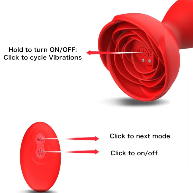 ARMONY - EXTREME A BLOOM ROSE VIBRADOR Y PLUG ANAL CON CONTROL REMOTO ROJO