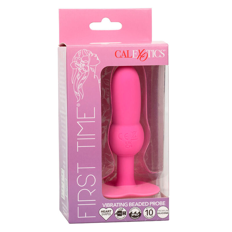 CALEXOTICS - TAPÓN ANAL PARA PRIMERA VEZ CON SONDA DE CUENTAS Y 10 VIBRACIONES ROSA