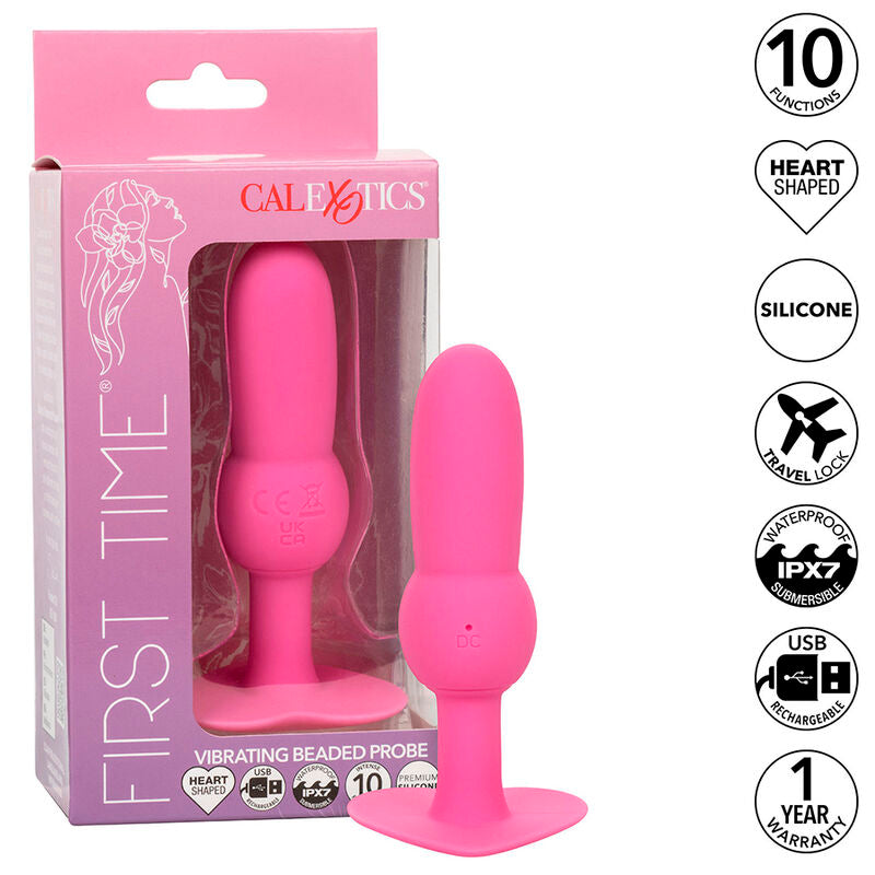 CALEXOTICS - TAPÓN ANAL PARA PRIMERA VEZ CON SONDA DE CUENTAS Y 10 VIBRACIONES ROSA