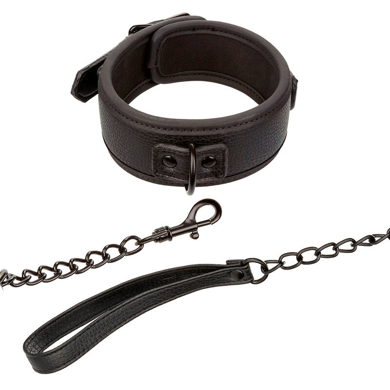 CALEXOTICS - COLLAR Y CORREA DE CUERO AJUSTABLE NOCTURNO NEGRO