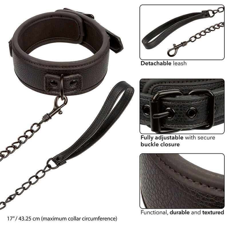 CALEXOTICS - COLLAR Y CORREA DE CUERO AJUSTABLE NOCTURNO NEGRO