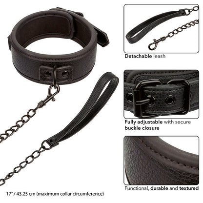 CALEXOTICS - COLLAR Y CORREA DE CUERO AJUSTABLE NOCTURNO NEGRO
