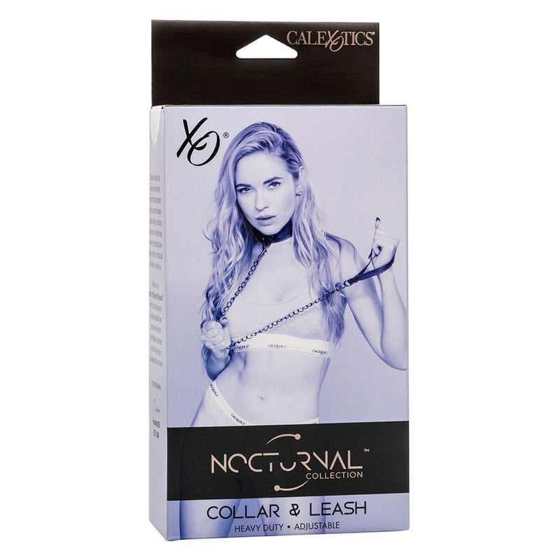 CALEXOTICS - COLLAR Y CORREA DE CUERO AJUSTABLE NOCTURNO NEGRO