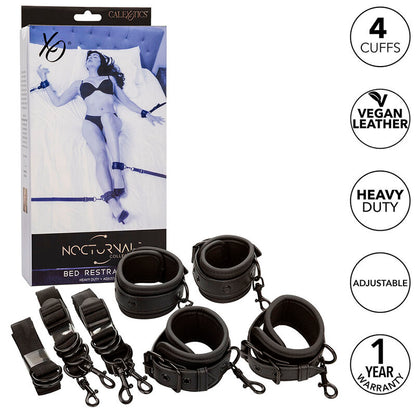CALEXOTICS - NOCTURNAL ADJUSTABLE LEATHER BED RESTRAINTS BLACK