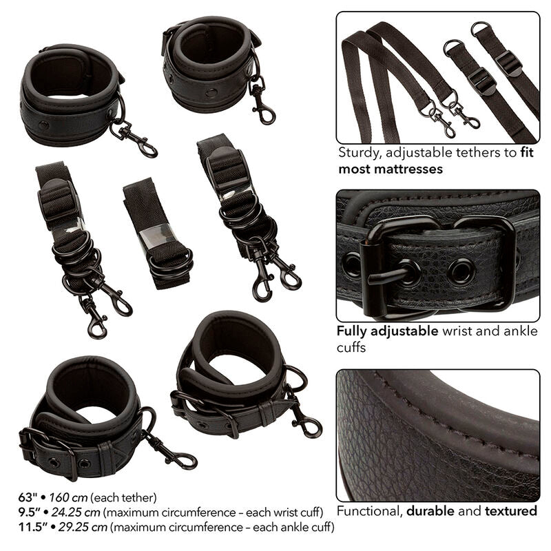 CALEXOTICS - NOCTURNAL ADJUSTABLE LEATHER BED RESTRAINTS BLACK
