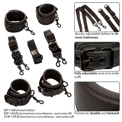 CALEXOTICS - NOCTURNAL ADJUSTABLE LEATHER BED RESTRAINTS BLACK