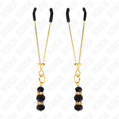 KINK - GOLDEN THIN TWEEZERS WITH 3 BLACK GLASS BEADS 7 CM