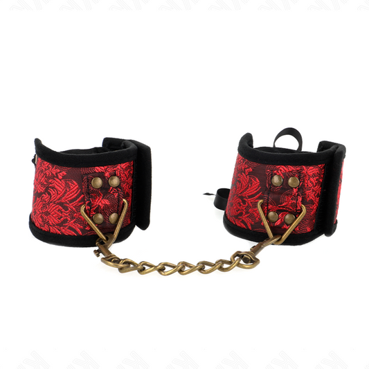 KINK - ALMOHADILLAS DE MUÑECA SCANDAL CON DETALLES DE ENCAJE ROJO-NEGRO 24,5 CM X 6,5 CM