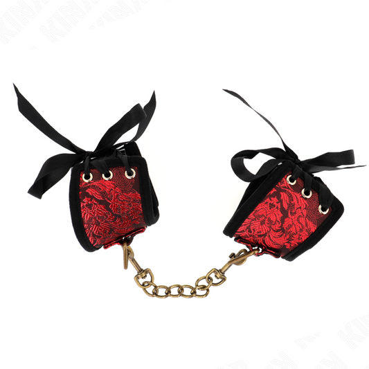 KINK - ALMOHADILLAS DE MUÑECA SCANDAL CON DETALLES DE ENCAJE ROJO-NEGRO 24,5 CM X 6,5 CM