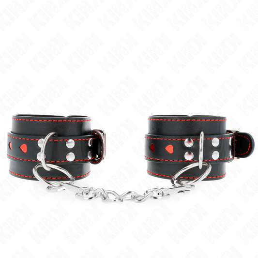KINK - CADENA DE MUÑECA NEGRA CON INSERTO DE CORAZÓN ROJO AJUSTABLE 21-28 CM X 5,5 CM