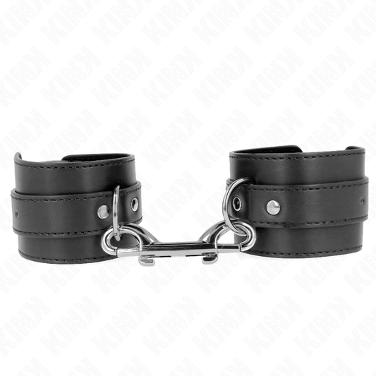 KINK - SUJECIONES DE MUÑECA - UNA HILERA DE REMACHES Y HEBILLA AJUSTABLE NEGRA GRANDE 17-28 CM X 5 CM