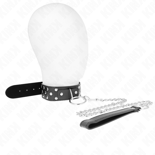KINK - COLLAR CON CORREA DE REMACHE Y ANILLO CON CINTURÓN 65 CM NEGRO AJUSTABLE 36-50 CM X 3.8 CM