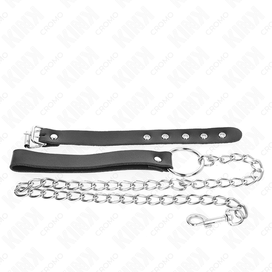 KINK - ANILLO DE CUERO PARA EL PENE CON CADENA 21,5 X 2 CM Y CADENA DE METAL 60 CM
